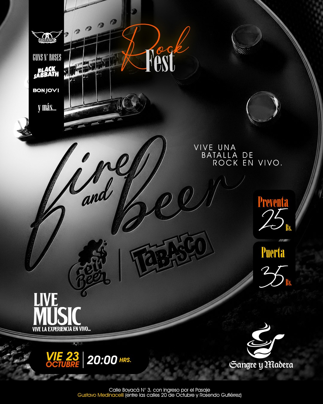 Cartelera vigente de eventos especiales de Sangre y Madera: Fire and Beer